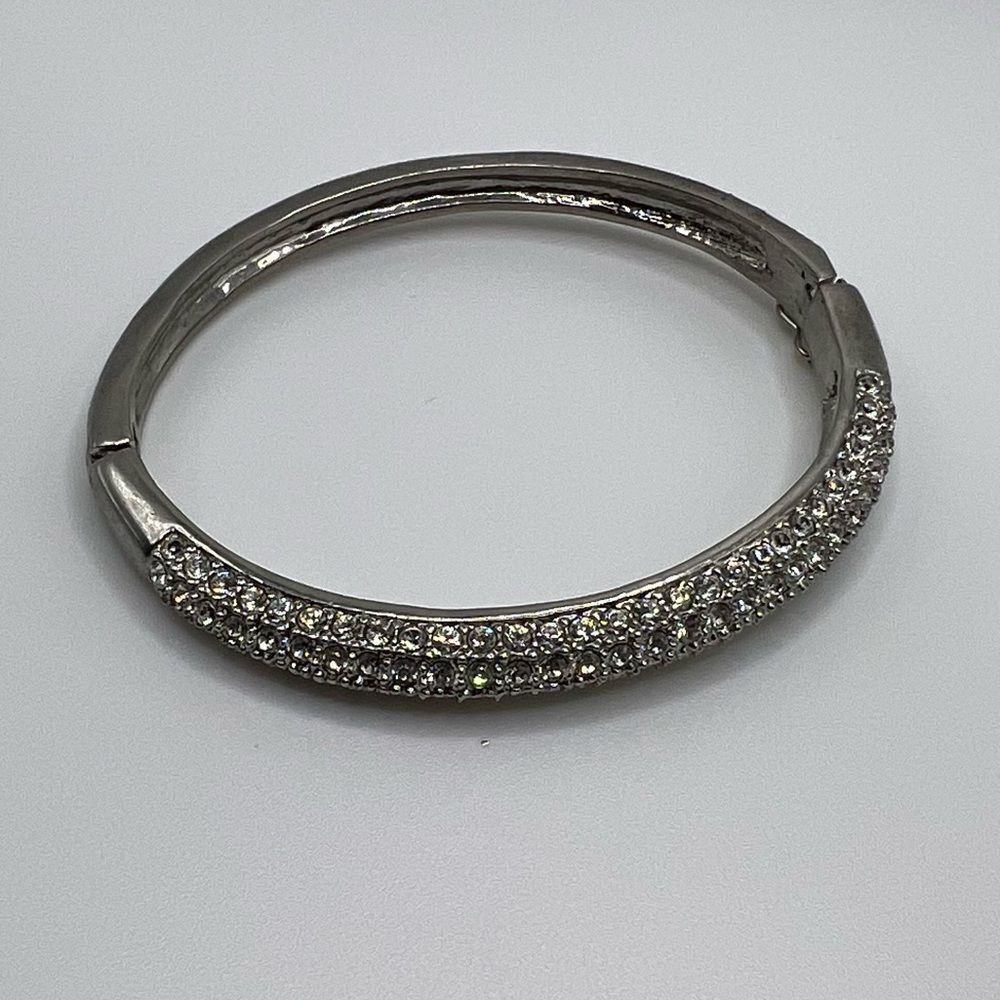 Lia Sophia Silver, Crystal Pave Hinged Bangle - Picture 2 of 7